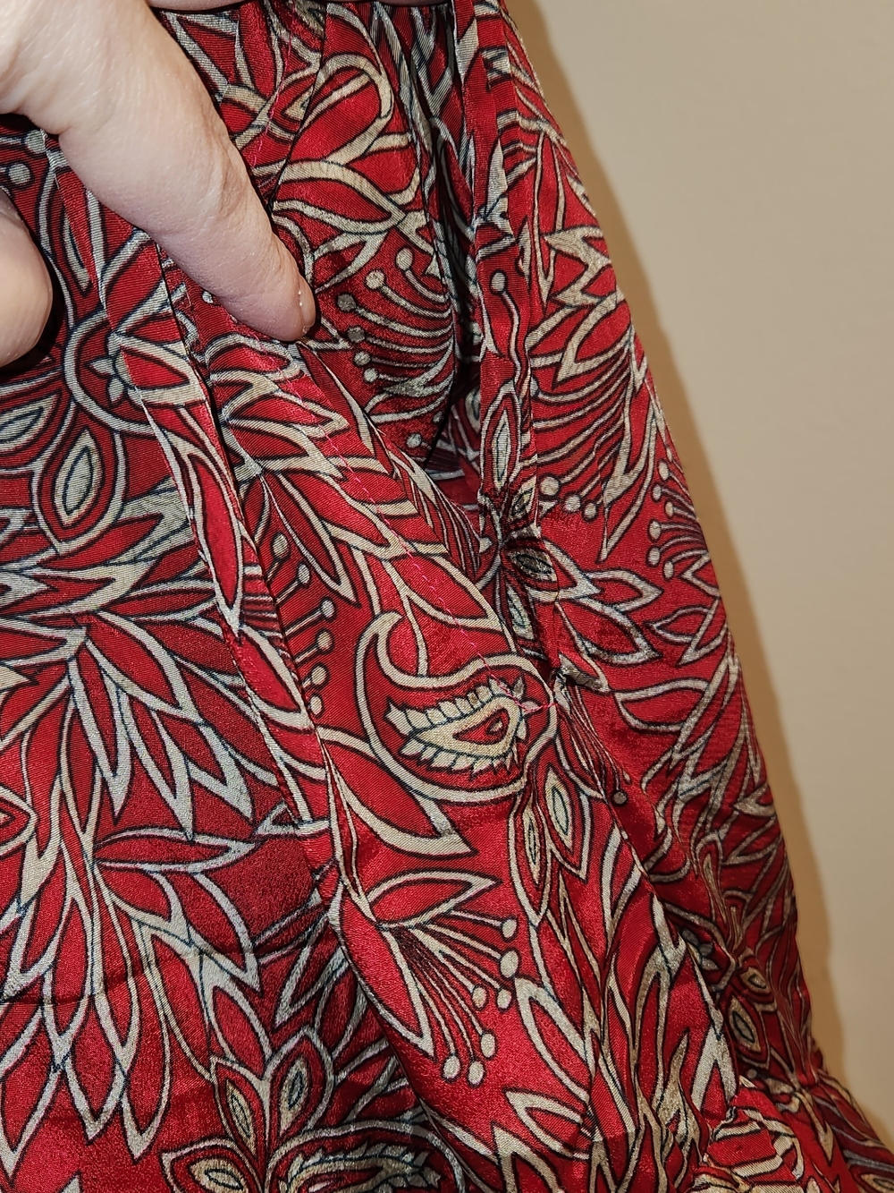 White Waves Boho Red Floral Tiered Maxi Skirt - Picture 3 of 8